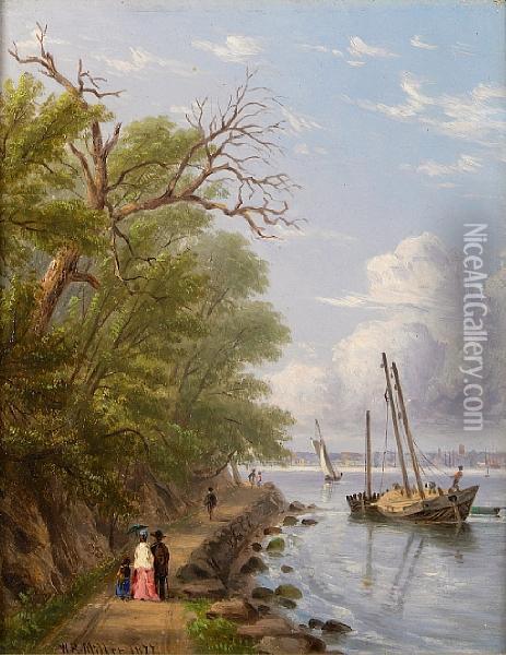 By The Waterside, Hoboken, New Jersey; Oil Painting - William Rickarby Miller