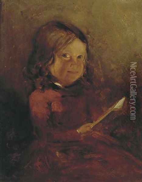 A girl with a book, a sketch; and A girl with a letter Oil Painting - John Phillip