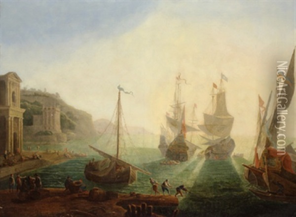 Ein Sudlicher Hafen Mit Schiffen Oil Painting - Claude Lorrain