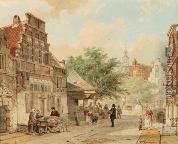 Vivace Andirivieni Nella Strade Di Haarlem Oil Painting - Cornelis Springer