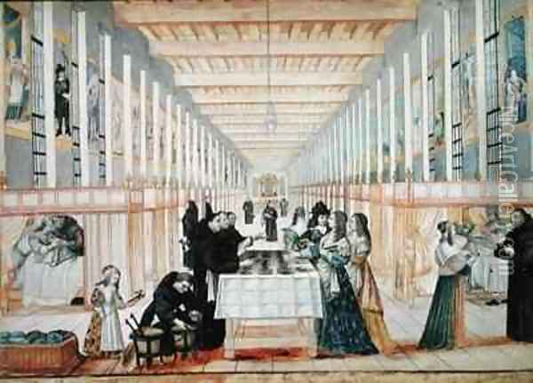 The Infirmary of the Sisters of Charity during a visit of Anne of Austria (1601-66) Oil Painting - Abraham Bosse