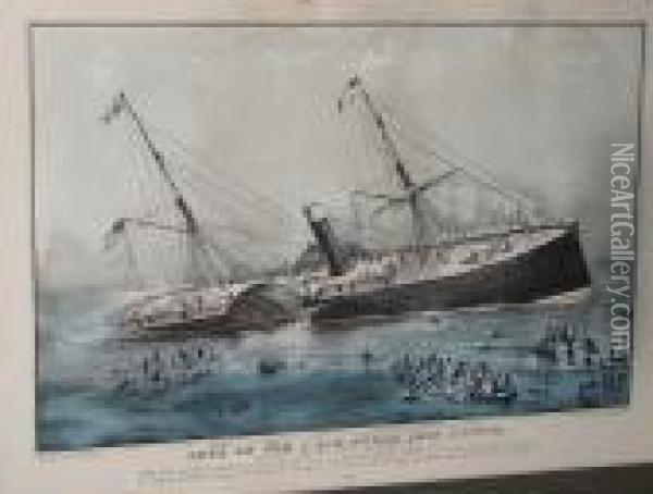 Loss Of The U.s.m. Steam Ship Arctic Oil Painting - Currier