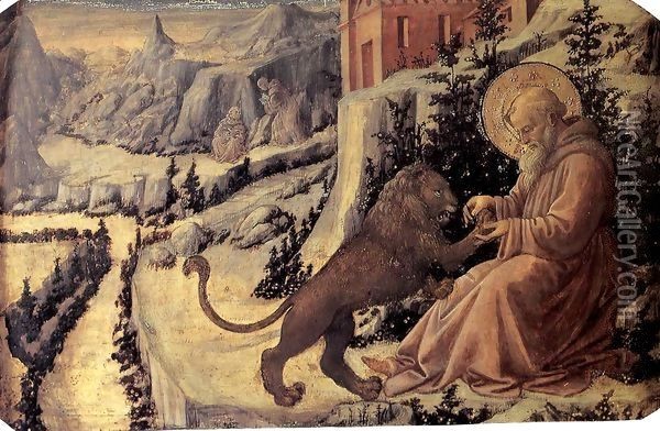 St Jerome and the Lion Oil Painting - Fra Filippo Lippi