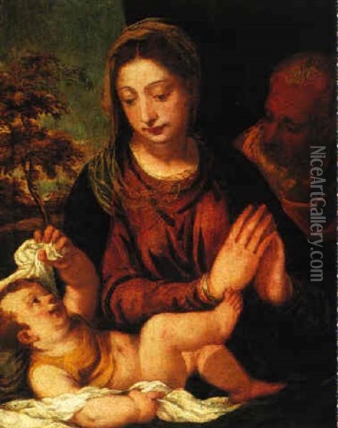 The Holy Family Oil Painting - Bonifazio de Pitati