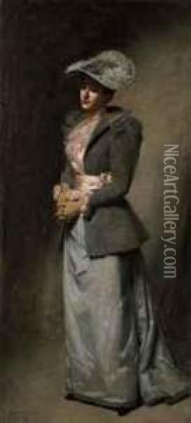 La Dame En Gris (portrait Of The Artist's Daughter, Sabine) Oil Painting - Carolus (Charles Auguste Emile) Duran