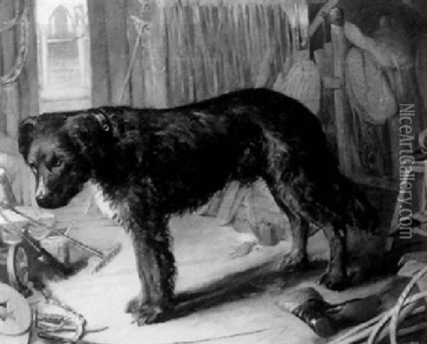A Dog In A Stable Oil Painting - Hendricus Johannes Petrus Hanau