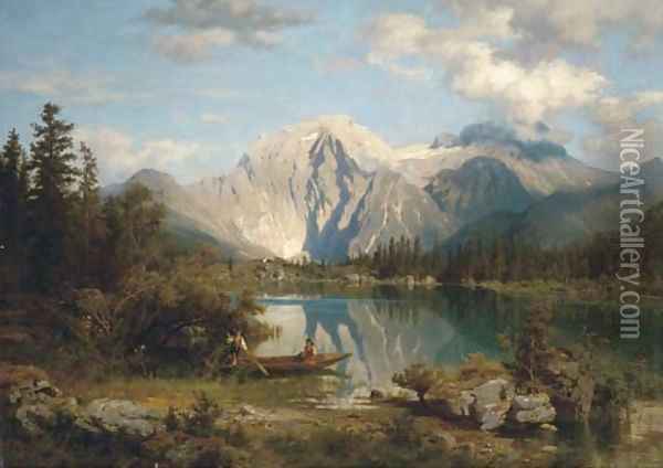 In the shadow of the Alps Oil Painting - August Wilhelm Leu
