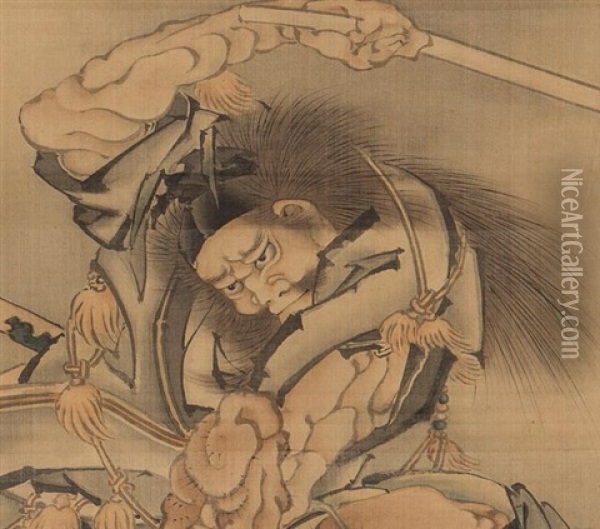 Shoki Oil Painting -  Hokusai