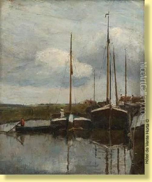 Peniches En Bord De Canal Oil Painting - Willy Finch
