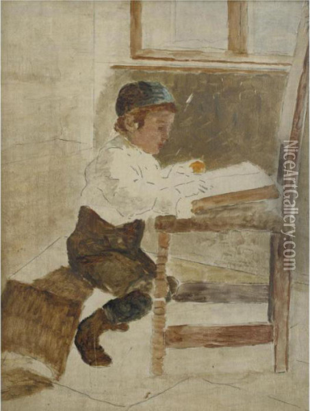 Study Of A Boy Oil Painting - Isidor Kaufmann