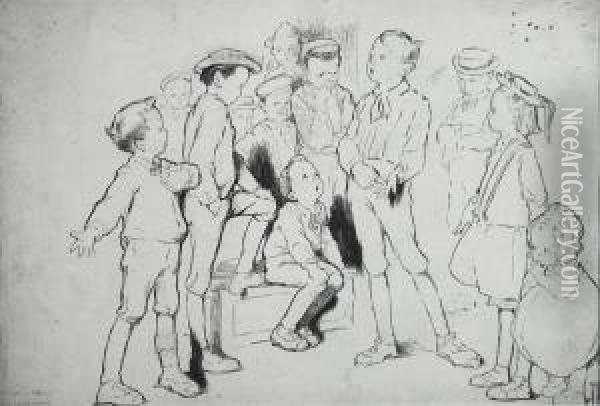 Boy Speaking To Assembled Group Of Youngsters. Oil Painting - Rose Cecil O'Neill Lathom