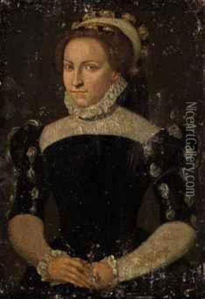 Portrait Of A Lady, Half-length, In A Black Dress Oil Painting - Francois Clouet