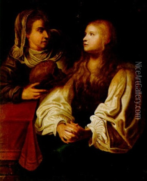 Martha Showing The Vanities Of The World To Mary Magdalene Oil Painting - Louis (Ludovico) Finson