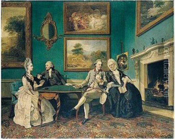 The Dutton Family In The Drawing Room Of Sherborne Park, Gloucestershire Oil Painting - Johann Zoffany