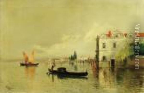 Venetian Backwater Oil Painting - Virgilio Ripari
