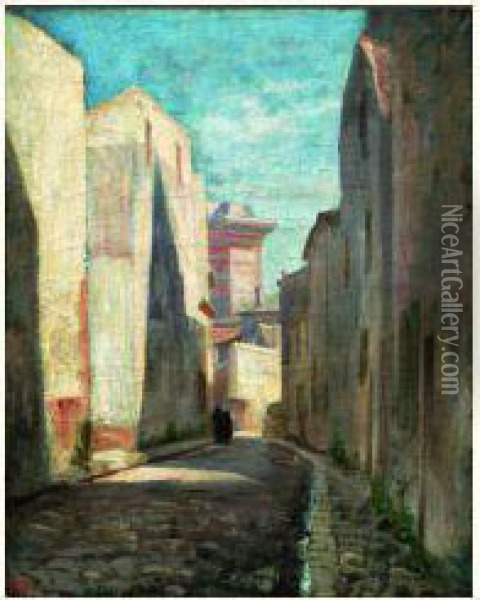 Femmes Arabes Dans Une Rue Pavee, Une Mosquee Dans Le Fond Oil Painting - Eugene Fromentin