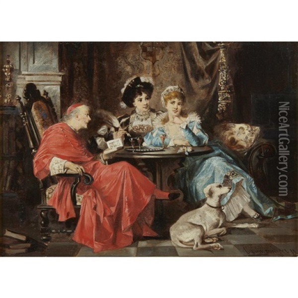 Visiting With The Cardinal Oil Painting - Karl Schweninger the Younger