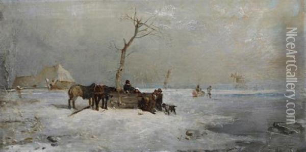 Figures In A Winter Landscape Oil Painting - Edward Robert Smythe