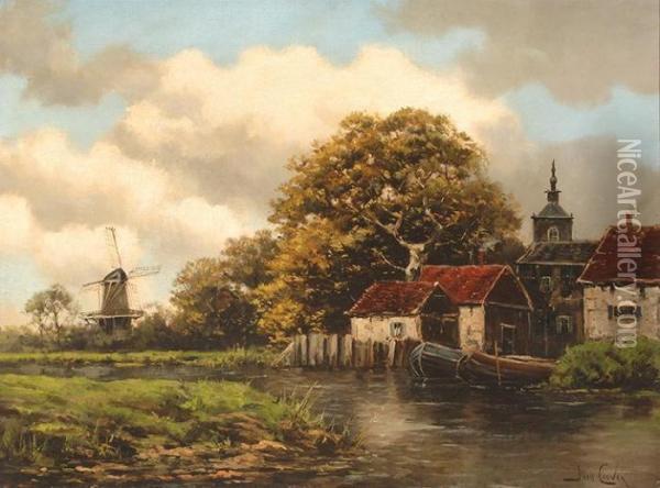Village By The Water Oil Painting - Hermanus Jr. Koekkoek