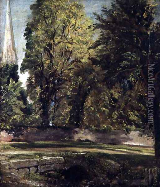 Salisbury Cathedral Seen Above the Close Wall Oil Painting - John Constable