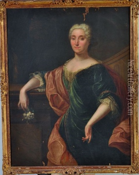 Portrait De Femme Tenant Une Fleur Oil Painting - Jean Francois Delyen