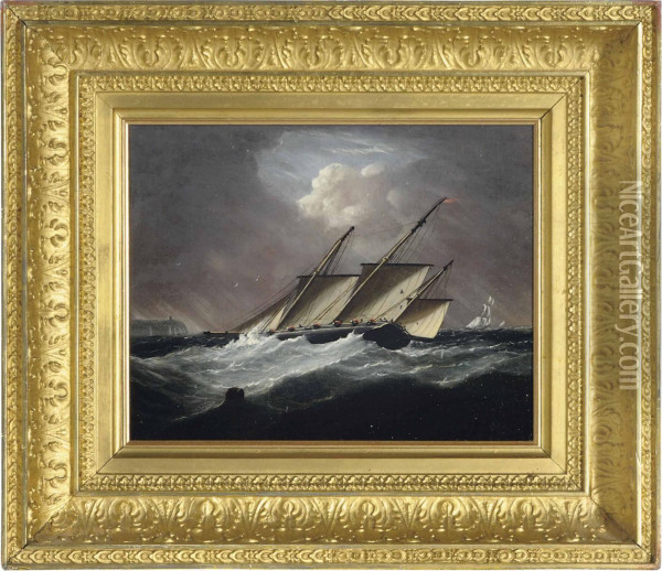 An Armed Lugger Off The Coast Oil Painting - Thomas Buttersworth