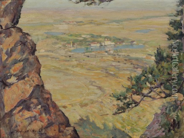 View Of The Broadmoor Hotel (from Cheyenne Mountain) Oil Painting - Robert Reid
