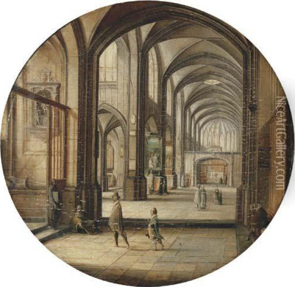 The Interior Of A Cathedral With Gentlemen And Beggars Oil Painting - Hendrick van, the Younger Steenwyck