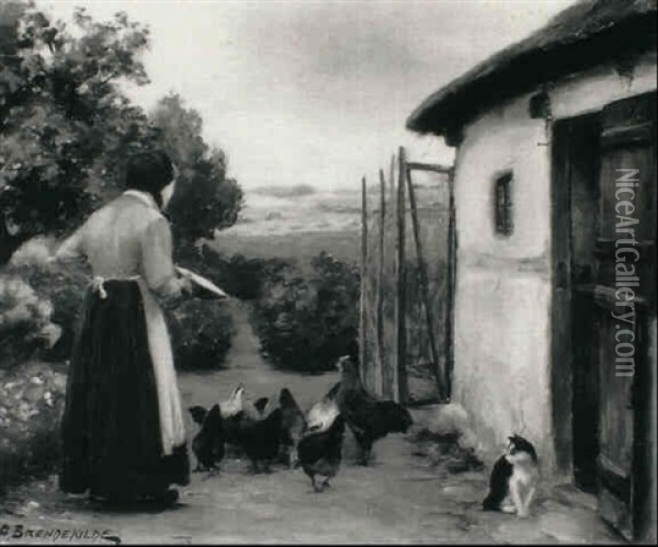 Feeding The Chickens Oil Painting - Hans Andersen Brendekilde