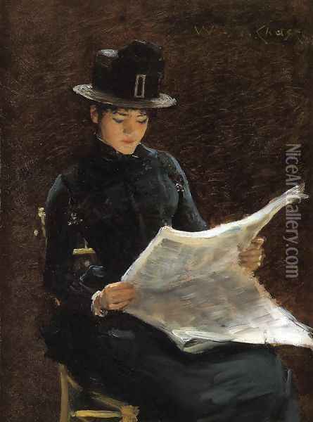 The Morning News Oil Painting - William Merritt Chase