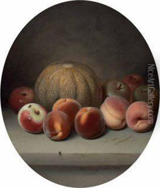 Still Life With Melon Oil Painting - Peter Baumgras