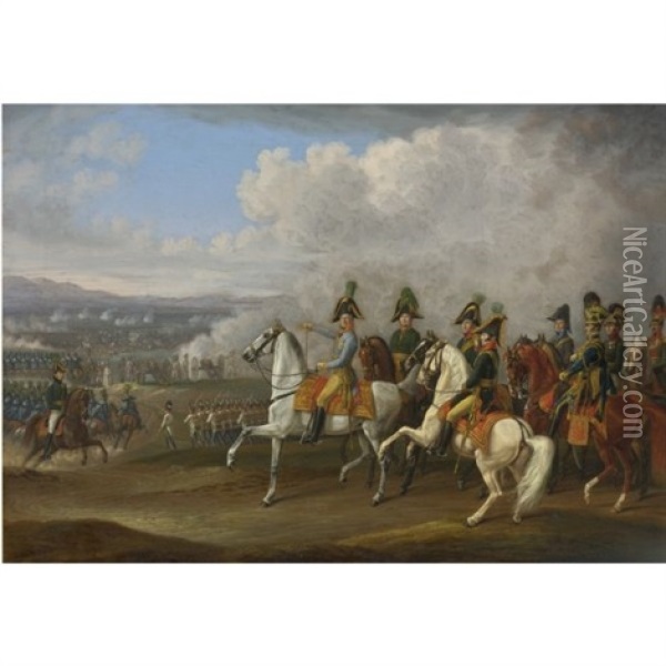 General Von Bellegarde Und Seine Offiziere Vor Einer Schlacht (general Von Bellegarde And His Officers Observing A Battle) Oil Painting - Albrecht Adam