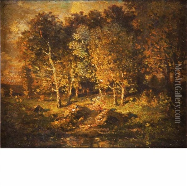 Sunlit Woods (study) Oil Painting - Theodore Rousseau