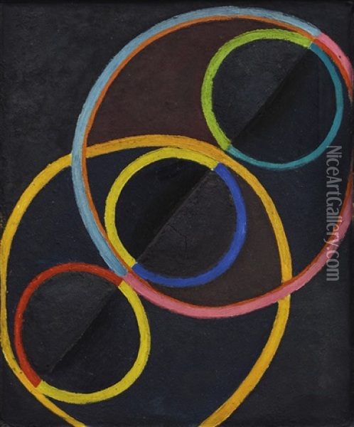 Relief Noir Avec Des Cercles De Couleur Oil Painting - Robert Delaunay