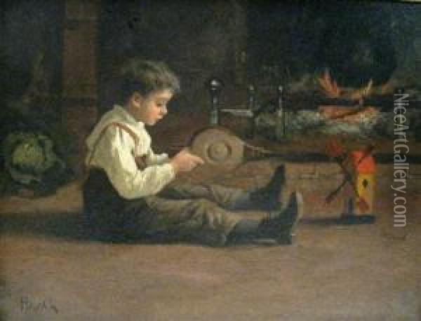Child Playing With Toy Windmill Oil Painting - Carl Haag