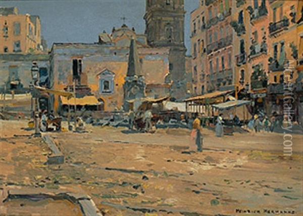 Markt In Neapel Oil Painting - Heinrich Hermanns