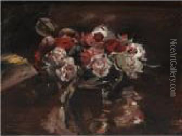 Rosenstillleben (still Life With Roses) Oil Painting - Lovis (Franz Heinrich Louis) Corinth