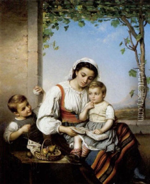 Junge Italienerin Mit Zwei Kindern Oil Painting - Marie Adelaide (Adele) Kindt