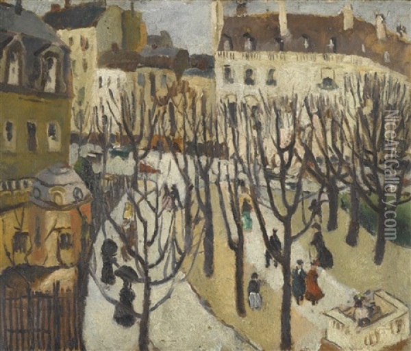 Paris Square, Bare Trees Oil Painting - Christopher Wood