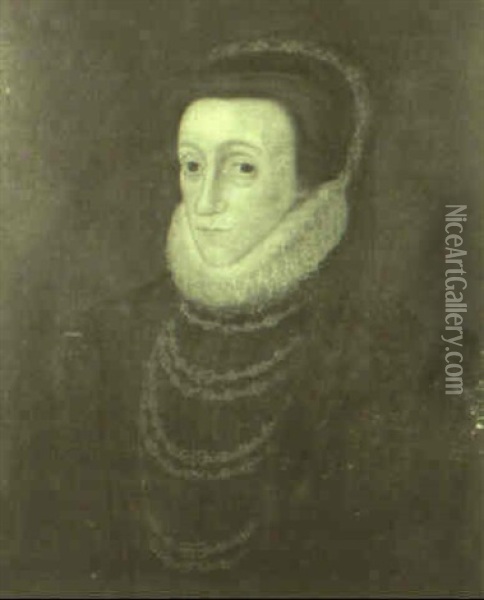 Portrait Of Mary Queen Of Scots Wearing A Black Dress Oil Painting - Hans Eworth