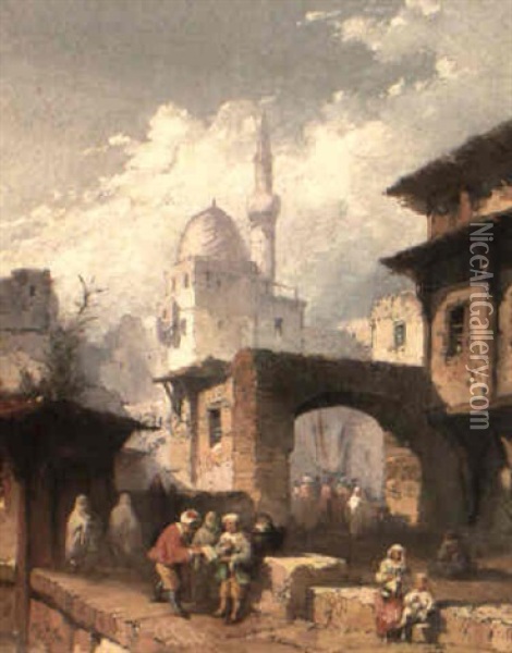 A Market In An Ottoman City Oil Painting - Ernest Ciceri