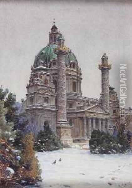 View Of The Karlskirche, Vienna Oil Painting - Ernst Graner