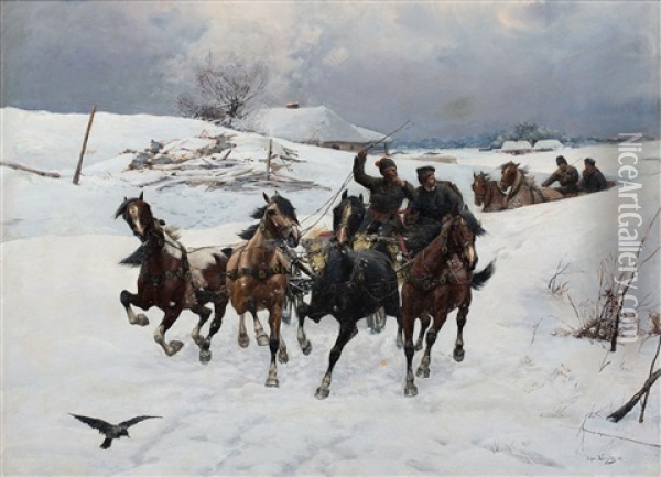 Zimowy Zaprzeg Oil Painting - Bohdan von Kleczynski