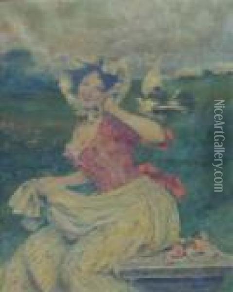Maiden With Dove Oil Painting - Francesco Vinea
