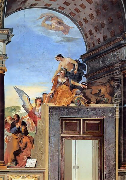 Fame Showing the Wandering Philosophers to Tuscany and Munificence Oil Painting - Giovanni Giovanni da San (Mannozzi)