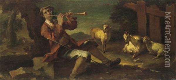 Schalmei Spielender Hirtenknabe Mit Herde Oil Painting - Giacomo Francesco Cipper