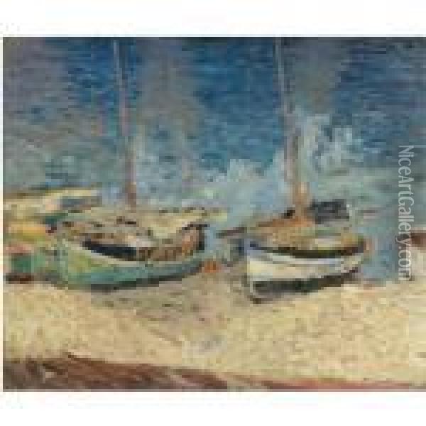 Quelques Barques Echouees Sur La Greve A Collioure Oil Painting - Henri Martin