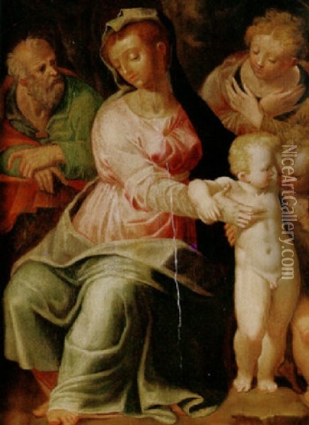 The Holy Family With The Infant Saint John The Baptist And A Female Saint Oil Painting - Tommaso Manzuoli