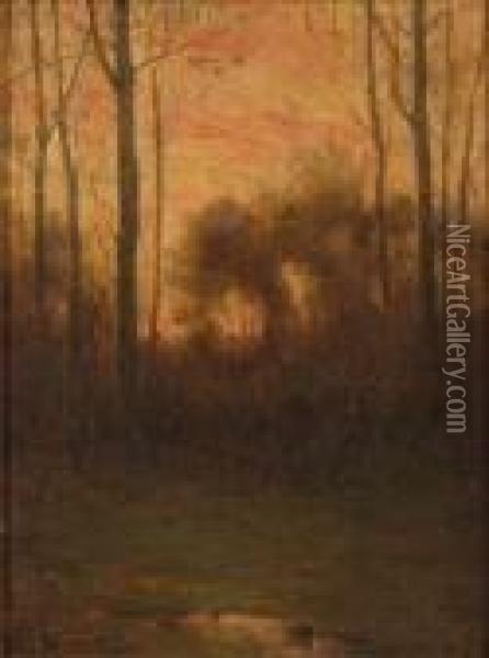 Woodland Landscape At Sunset Oil Painting - Charles Warren Eaton