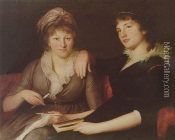 A Double Portrait Of Two Young Ladies Seated Side By Side Oil Painting - Rev. Matthew William Peters